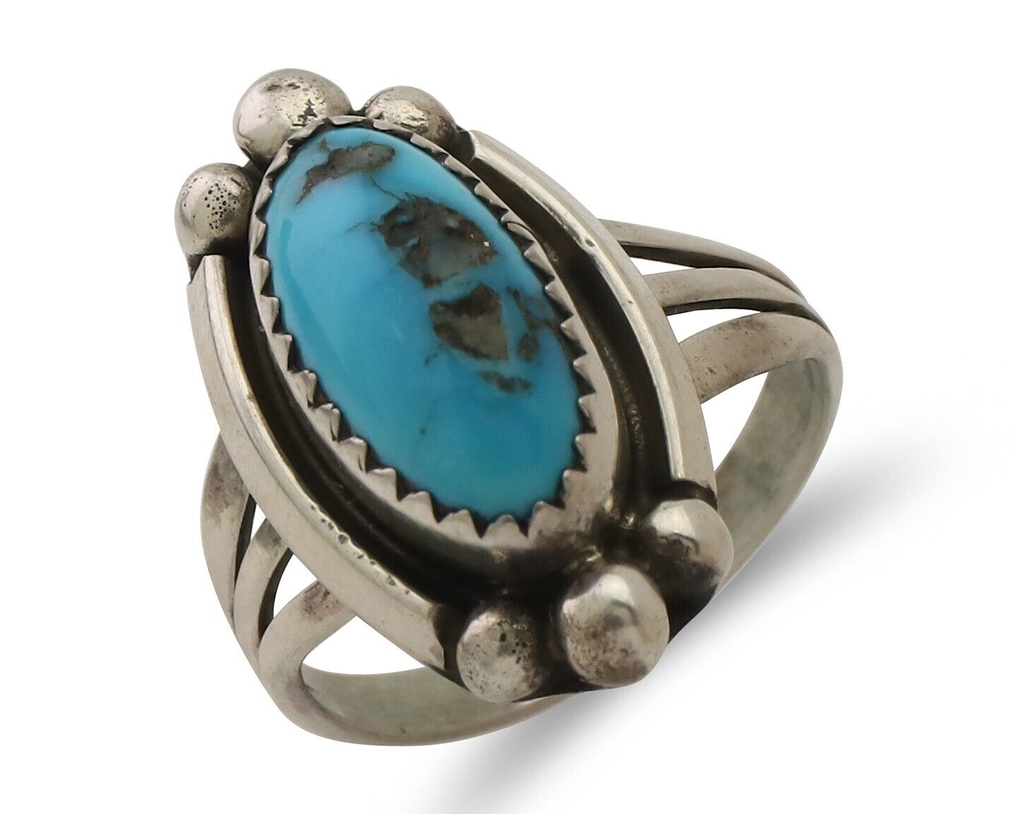 Navajo Ring 925 Silver Sleeping Beauty Turquoise Artist Signed SC C.80's