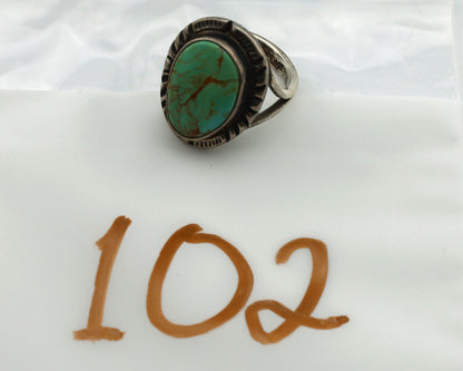 Navajo Ring .925 Silver Kingman Turquoise Artist Signed Gecko C.1980's