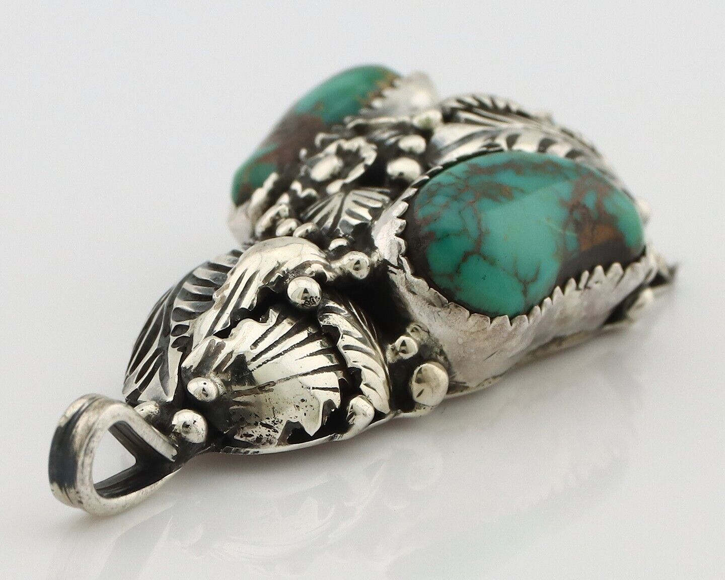 Navajo Pendant 925 Silver Natural Mined High Grade Turquoise Signed Tom Willeto
