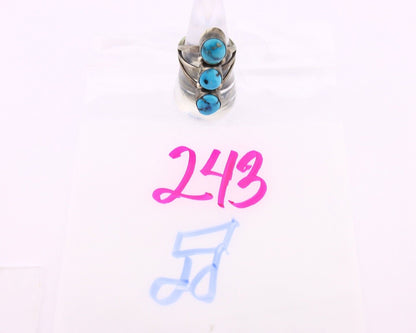 Navajo 3 Stone Ring 925 Silver Blue Turquoise Native American Artist C.80's
