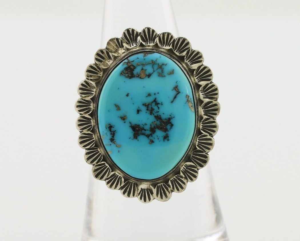 Navajo Ring 925 Silver Natural Blue Turquoise Signed Allison Lee C.80's