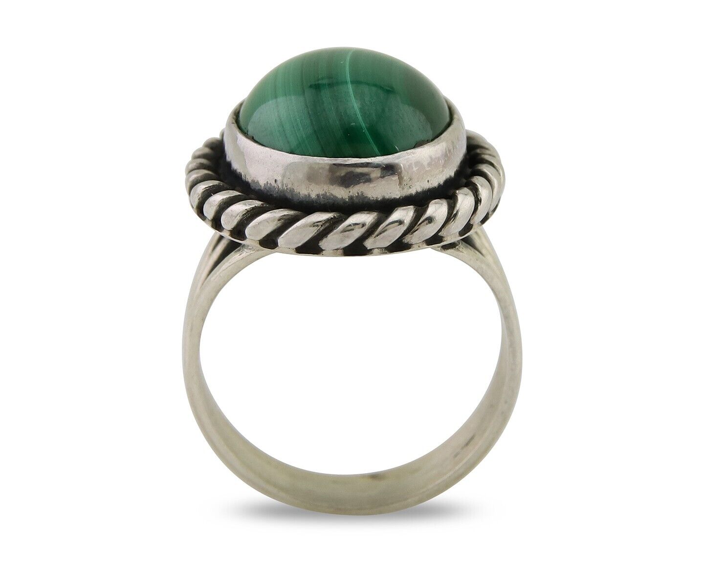 Navajo Ring 925 Silver Natural Malachite Native American Artist C.80's