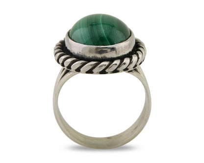 Navajo Ring 925 Silver Natural Malachite Native American Artist C.80's
