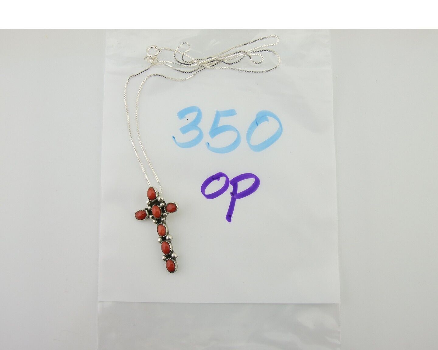 Navajo Cross Necklace 925 Silver Mediterranean Coral Native American Artist C80s