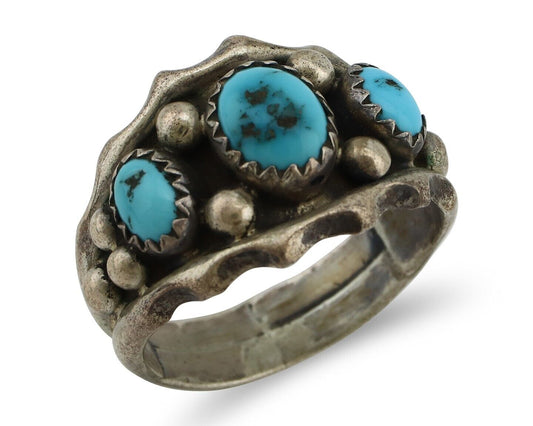 Navajo Ring 925 Silver Blue Turquoise Artist Signed SkyStone Creations C.80's