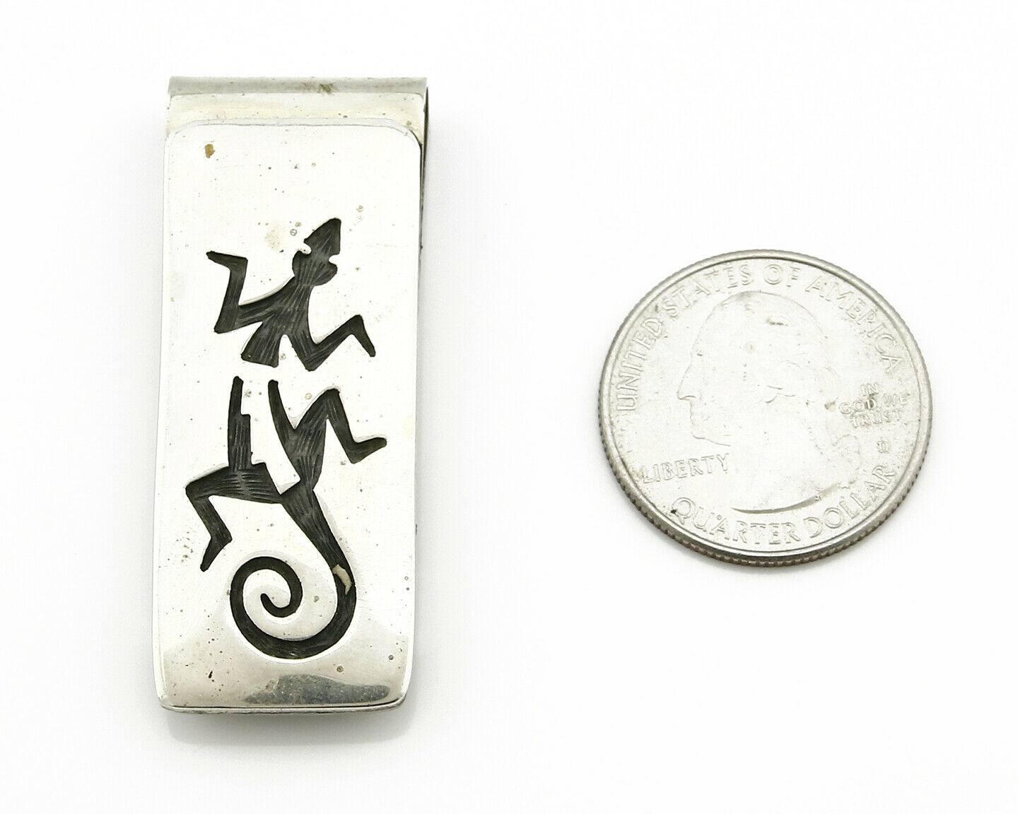 Navajo Money Clip .925 Silver & Nickle Hand Stamped Artist Pooyouma C.80's