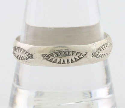 Navajo Hand Stamped Band 925 Silver 5.0 mm Signed Larry Chavez Size 11 C.80's