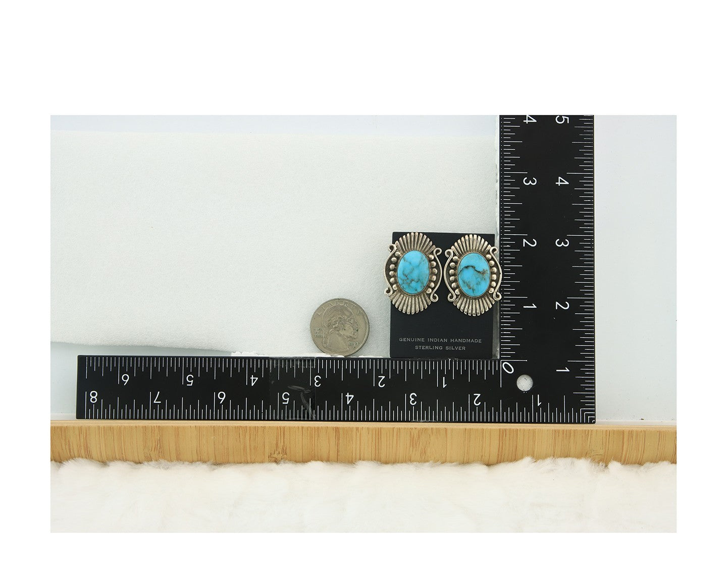 Navajo Earrings Sterling Silver Natural Turquoise Vintage Signed AM