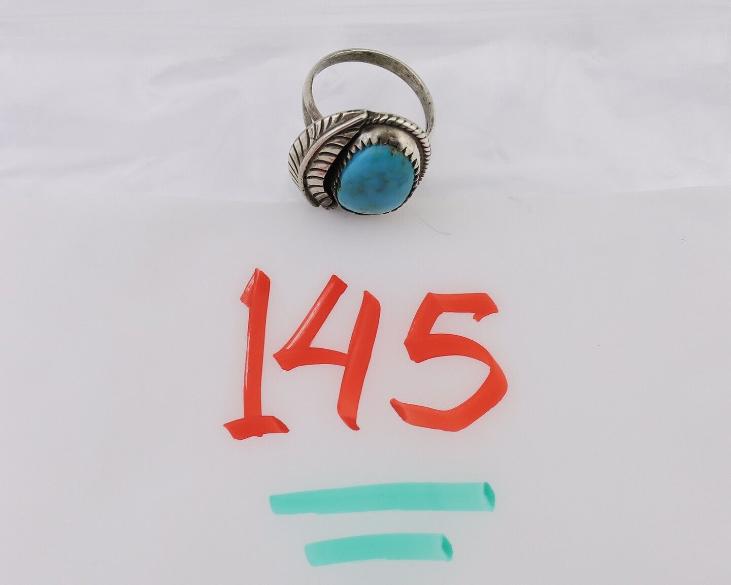 Navajo Ring 925 Silver Blue Kingman Turquoise Native American Artist C.80's
