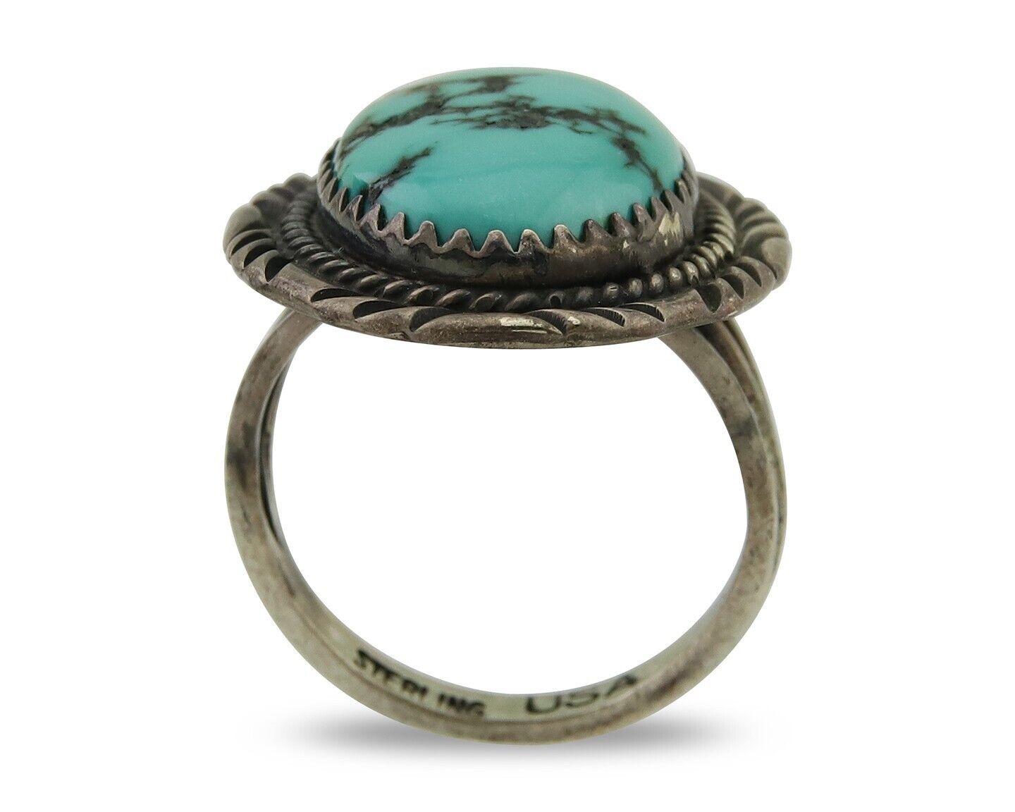Navajo Hand Stamped Ring 925 Silver Damele Signed USA C.80's
