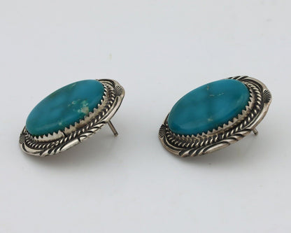 Navajo Hand Stamped Earrings 925 Silver Natural Turquoise Signed M Begay C.80's