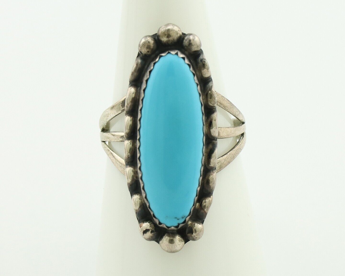 Navajo Ring .925 Silver Sleeping Beauty Turquoise Native American Artist C.80's