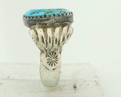 Vintage Navajo Ring 925 Sterling Silver Sand Cast Authentic Turquoise Size 7.5