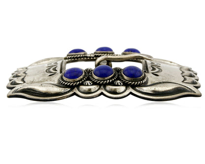 Navajo Belt Buckle .925 Silver Hand Stamped Artist Leonard Platero C.80's