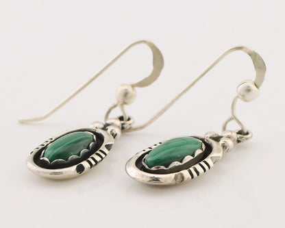 Navajo Dangle Earrings 925 Silver Natural Malachite Native American Artist C.80s