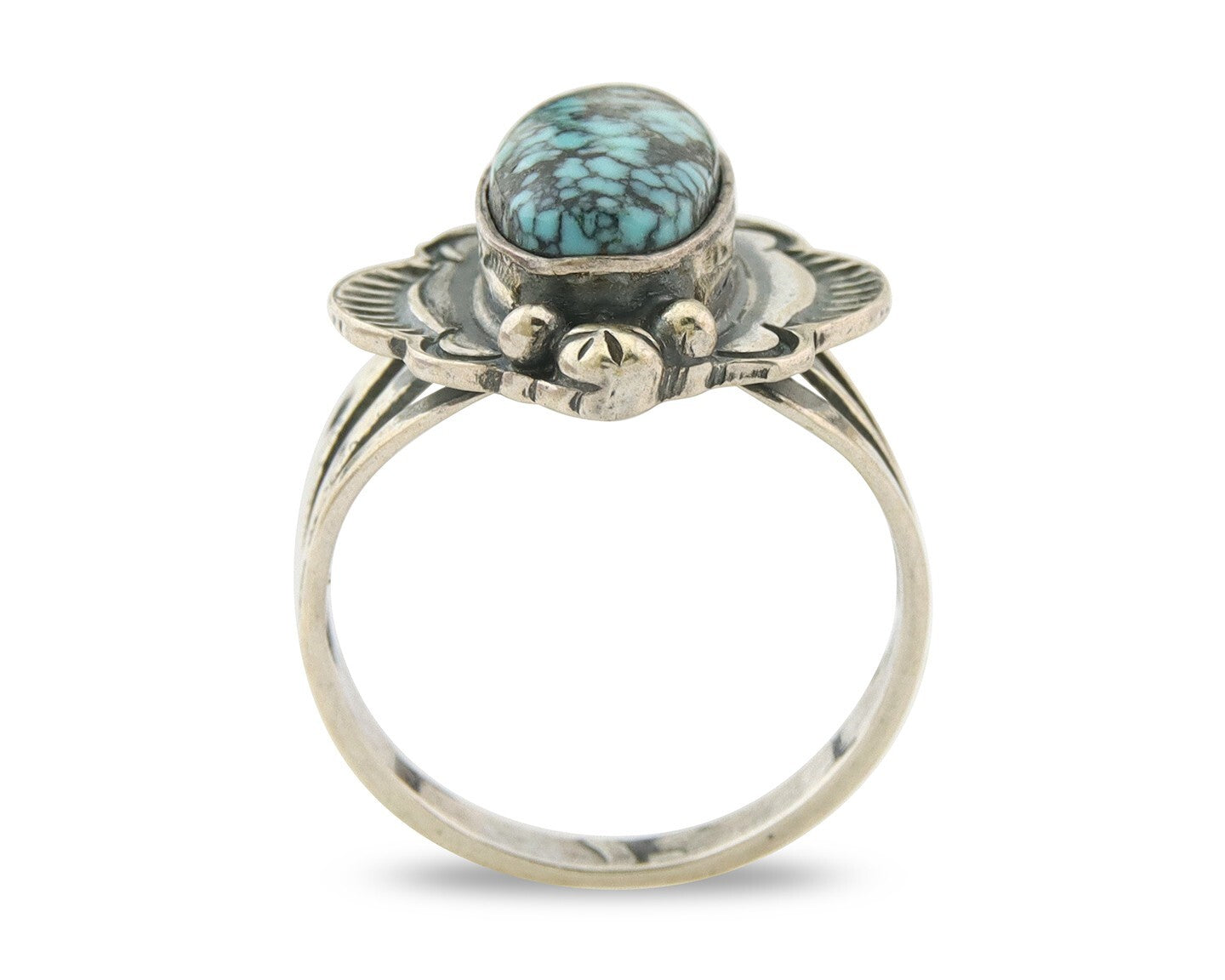 Navajo Ring 925 Sterling Turquoise Handmade Native Artist C.80's Size 7.0