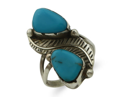 Navajo Ring 925 Silver Blue Turquoise Artist Signed K C.80's