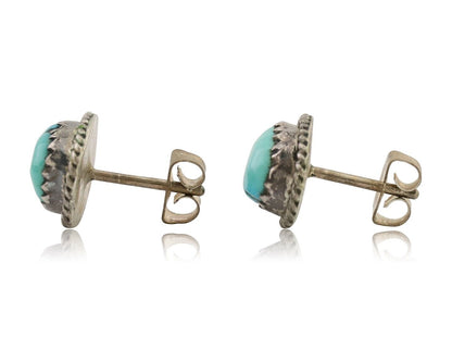 Navajo Earrings 925 Silver Natural Blue Turquoise Native American Artist C.80's