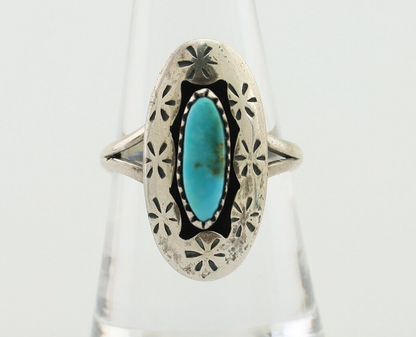 Navajo Ring 925 Silver Natural Blue Turquoise Signed IJC C.80's