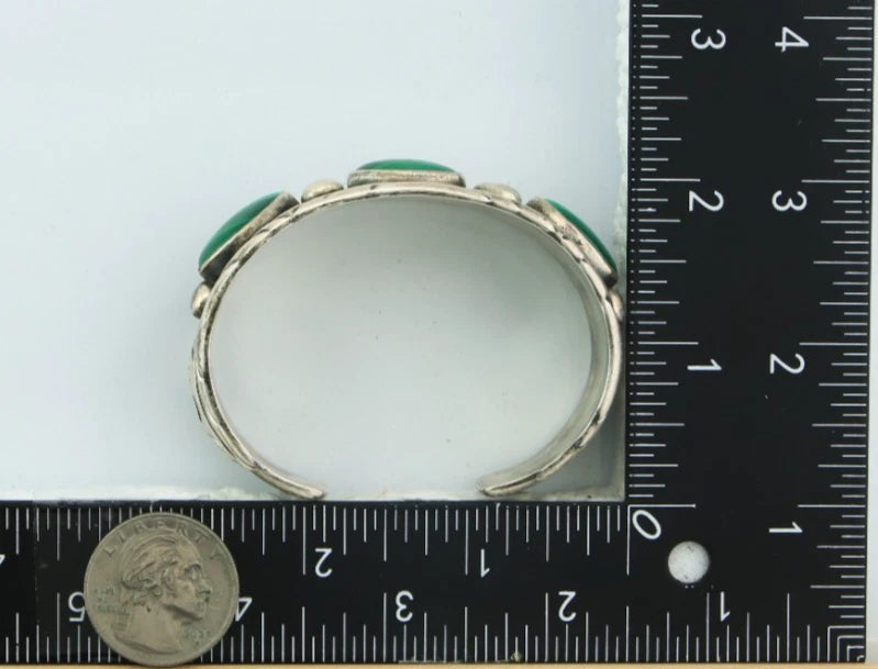 Men Navajo Cuff Bracelet Sterling Silver Malachite Vintage Signed C Montoya