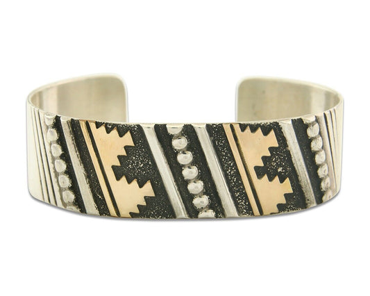 Navajo Bracelet Gold & 925 Silver Handmade 19 mm Wide Signed Thomas Singer C80s