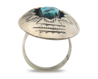 Navajo Ring 925 Sterling Turquoise Hand Stamped Signed J Martinez C.80's Sz 6.5