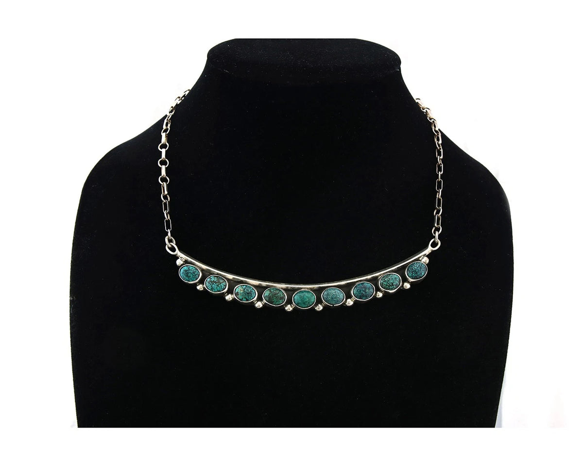 Navajo Necklace 925 Sterling Silver Natural Turquoise Vintage Signed C Montoya
