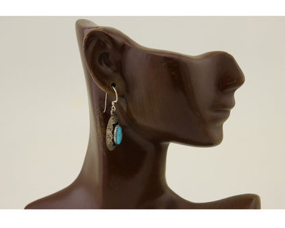 Navajo Dangle Earrings 925 Silver Natural Blue Turquoise Signed IJC C.80's