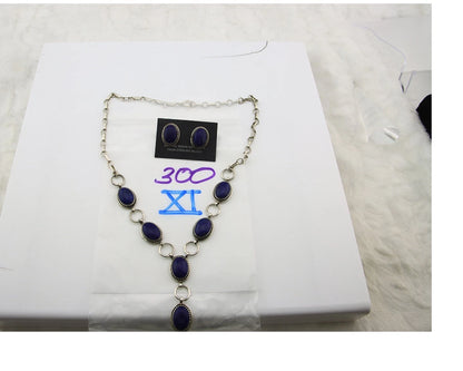 Navajo Necklace Earring Set Sterling Silver Authentic Lapis Vintage Signed RB