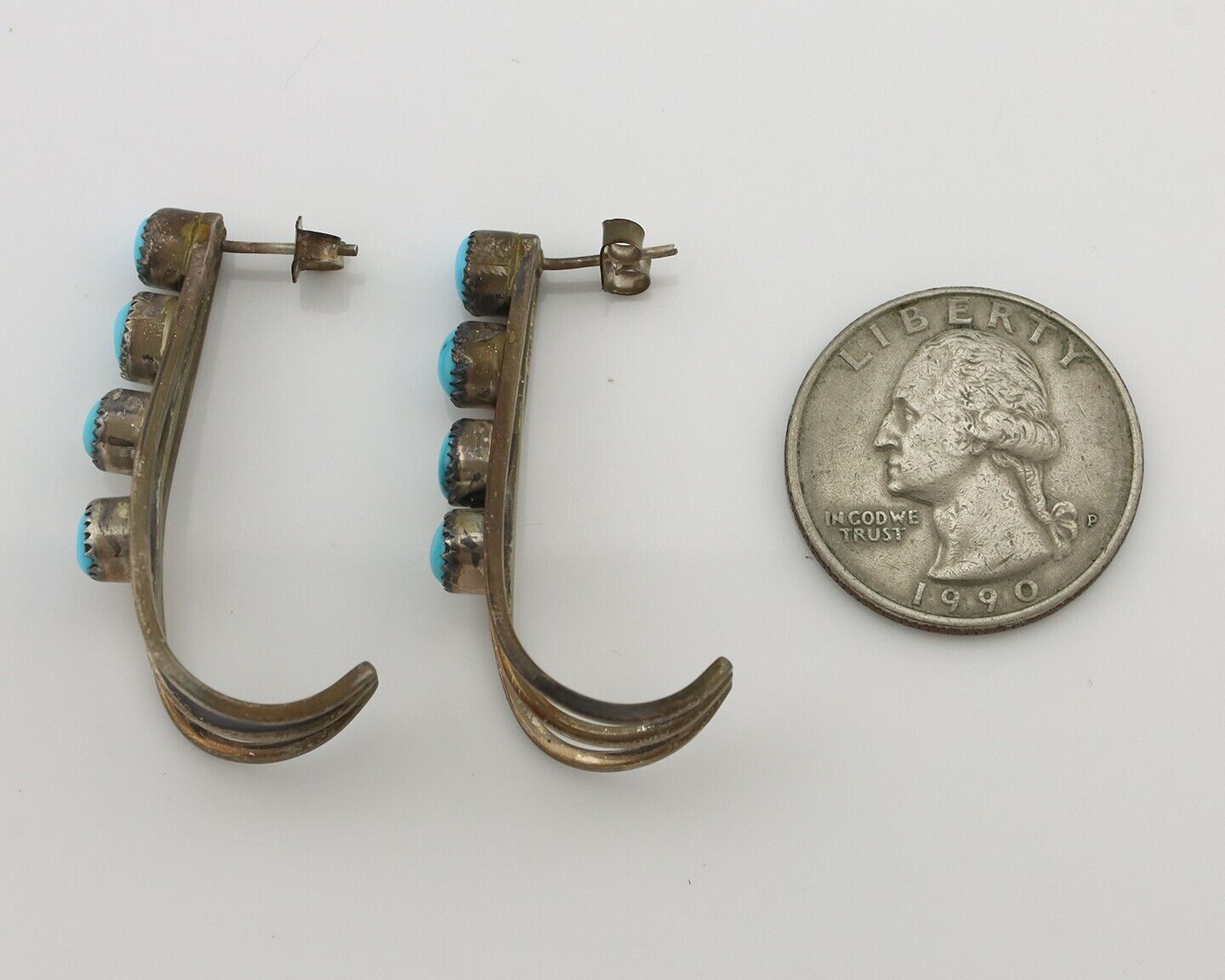 Navajo Dangle Handmade Earrings 925 Silver Blue Turquoise Native Artist C.80's