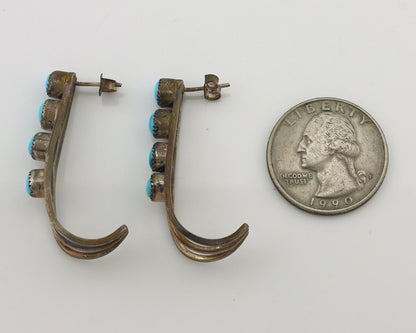 Navajo Dangle Handmade Earrings 925 Silver Blue Turquoise Native Artist C.80's