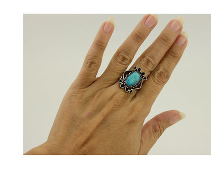 Navajo Handmade Ring 925 Silver Natural Arizona Turquoise Artist C.80's