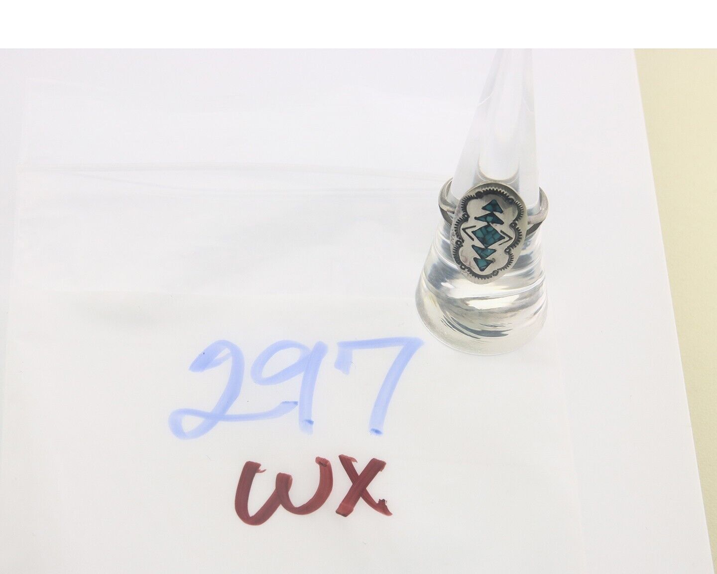 Navajo Ring 925 Sterling Natural Chip Inlay Coral & Turquoise C.80's Size 7.5