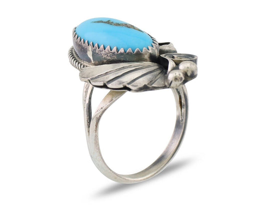 Navajo Ring 925 Silver Sleeping Beauty Turquoise Signed Justin Morris C.80's