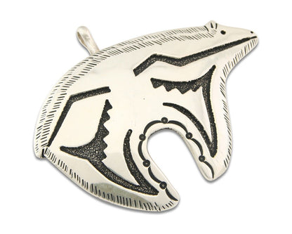 Navajo 925 Silver Spirit Bear Pendant Artist Signed Thomas Singer C.80's