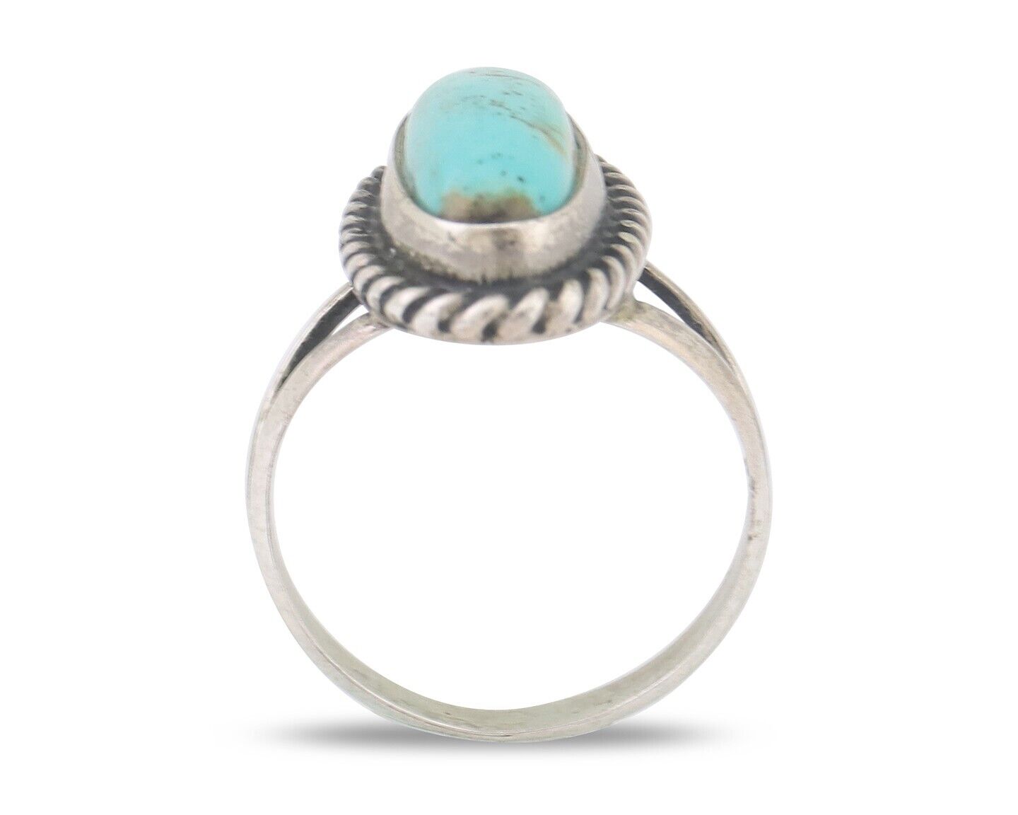 Navajo Ring 925 Silver Natural Turquoise Artist Signed Rabbit Stick C.80's
