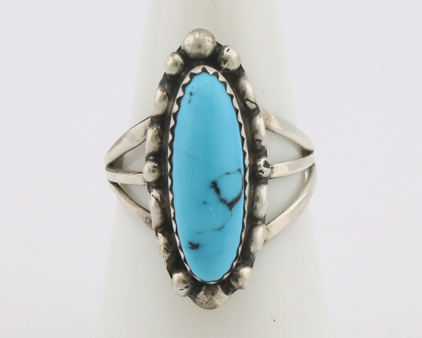 Navajo Ring .925 Silver Sleeping Beauty Turquoise Signed SkyStone Creations C80s