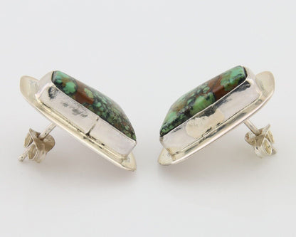 Navajo Shield Earrings 925 Silver Natural Turquoise Artist Signed M.S. C.80's