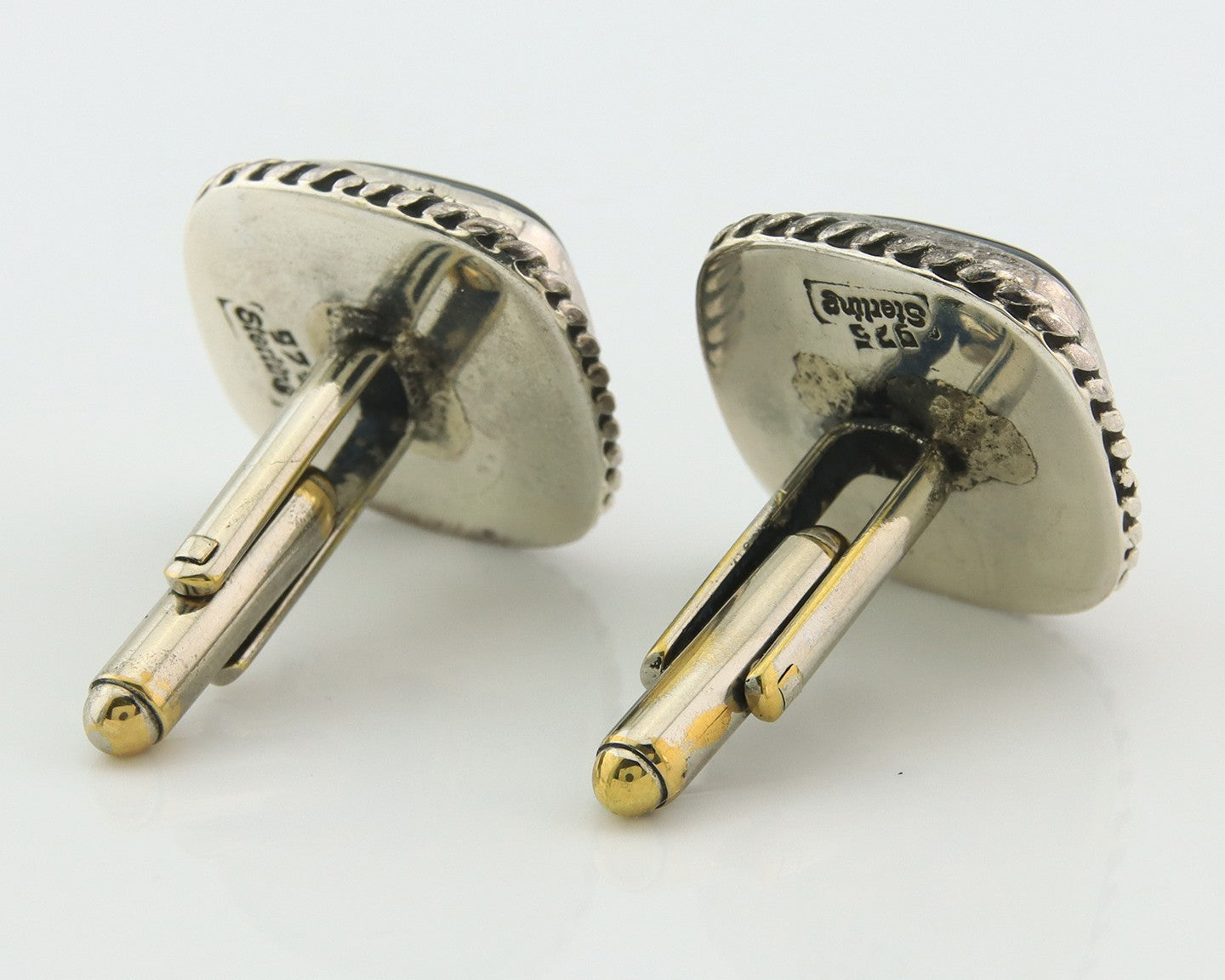 Navajo Cufflinks 925 Silver Native American Artist Natural Onyx C.80's