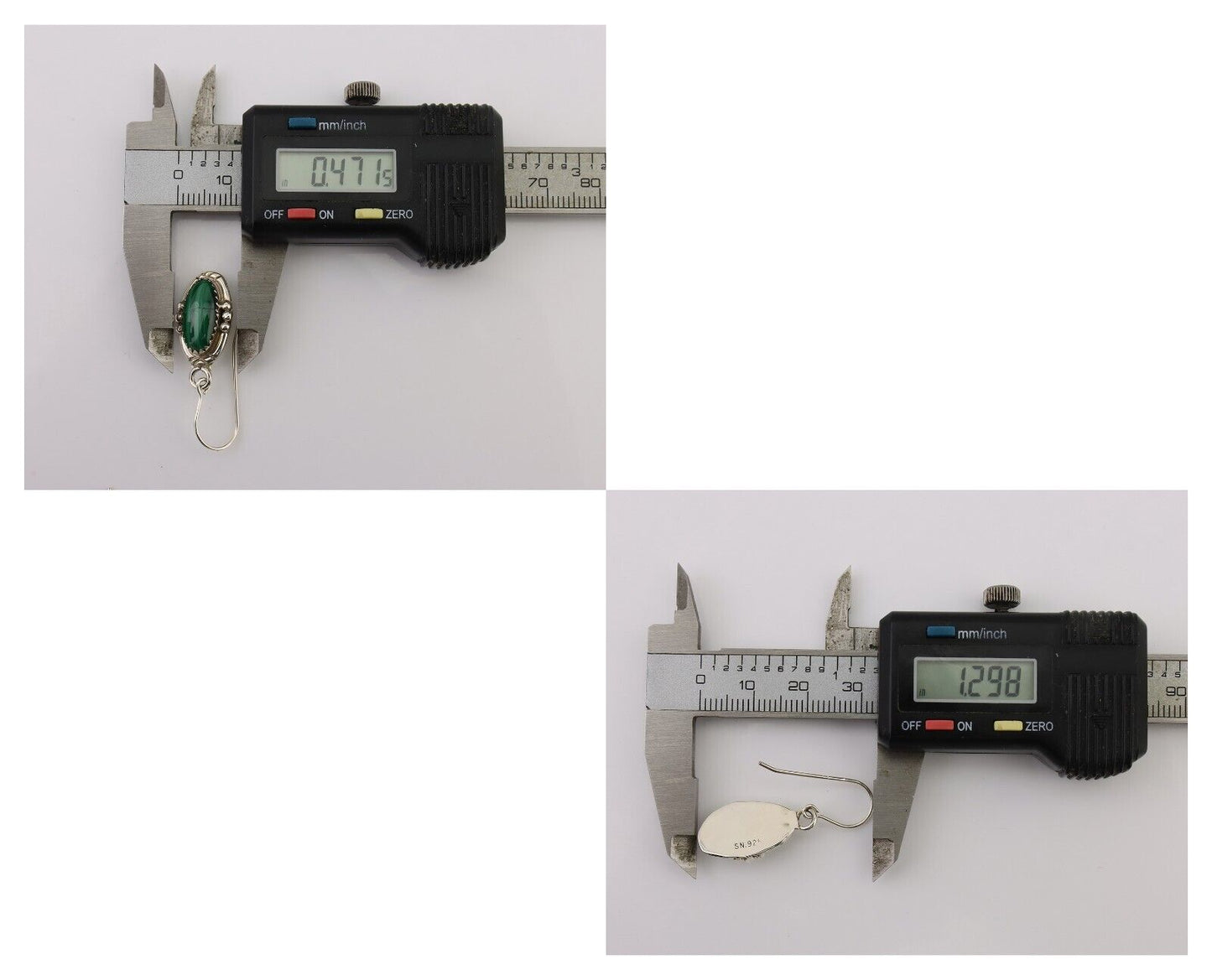 Navajo Earrings 925 Silver Natural Malachite Native American Artist C.80s