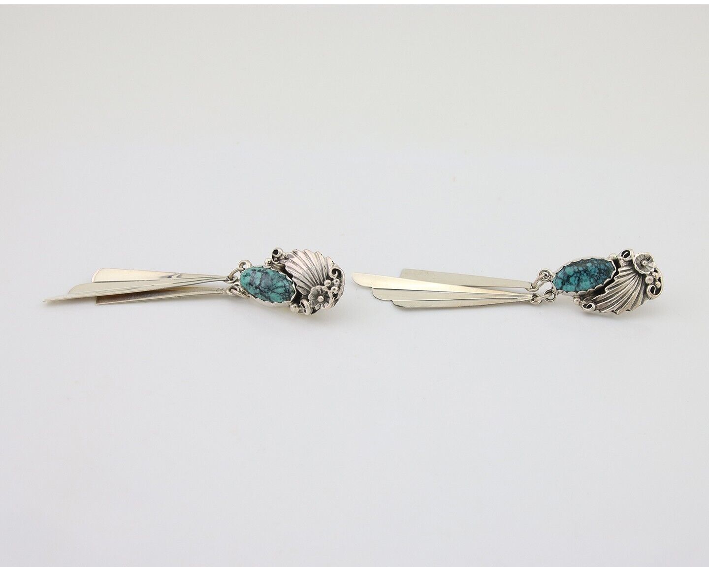 Navajo Dangle Earrings 925 Silver Natural Blue Turquoise Artist Signed M.S. C80s