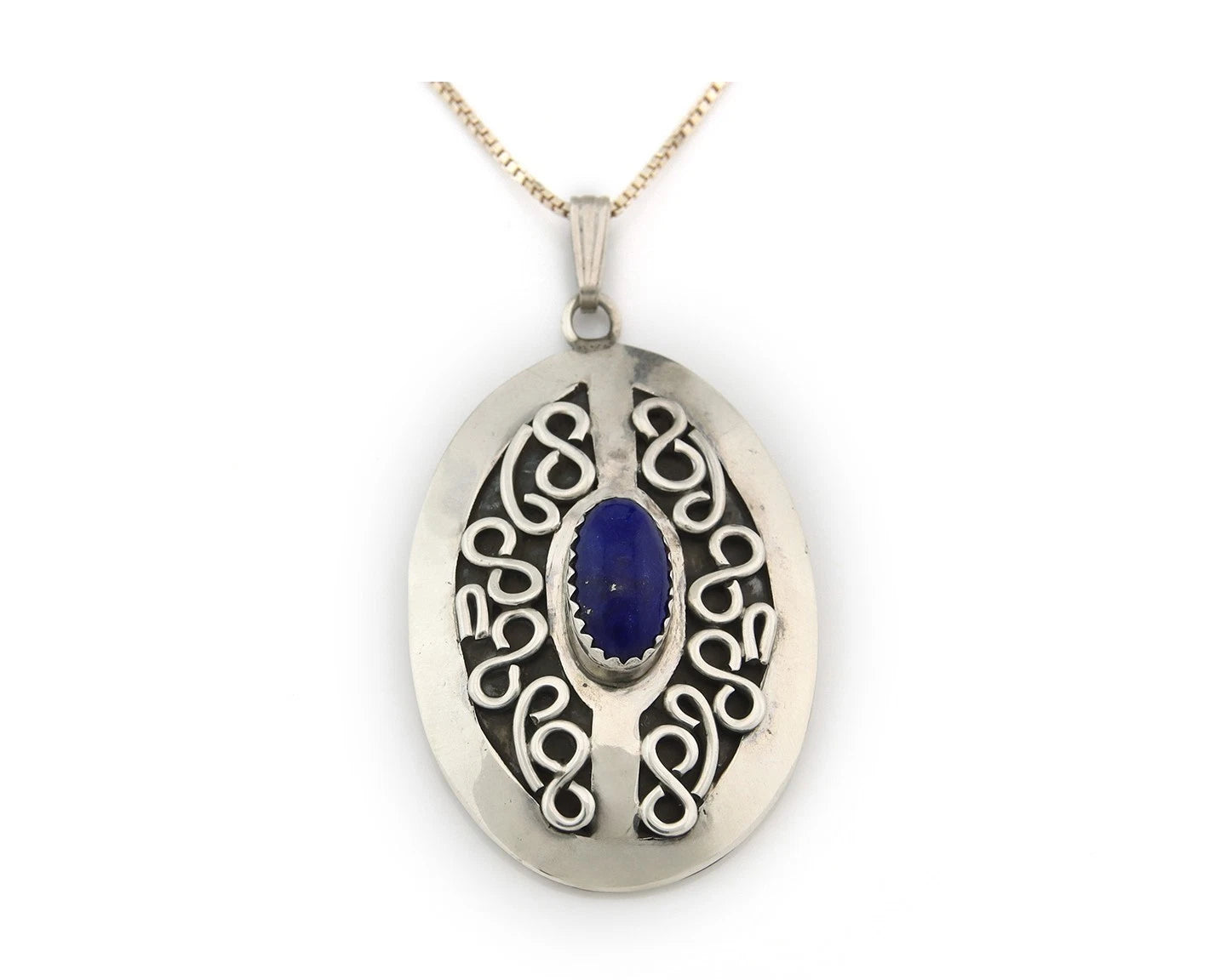 Navajo Necklace Sterling Silver Authentic Lapis Vintage Native Artist Handmade