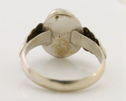 Navajo Handmade Ring 925 Silver Natural Fire Opal Native Artist Size 8.25 C.80's