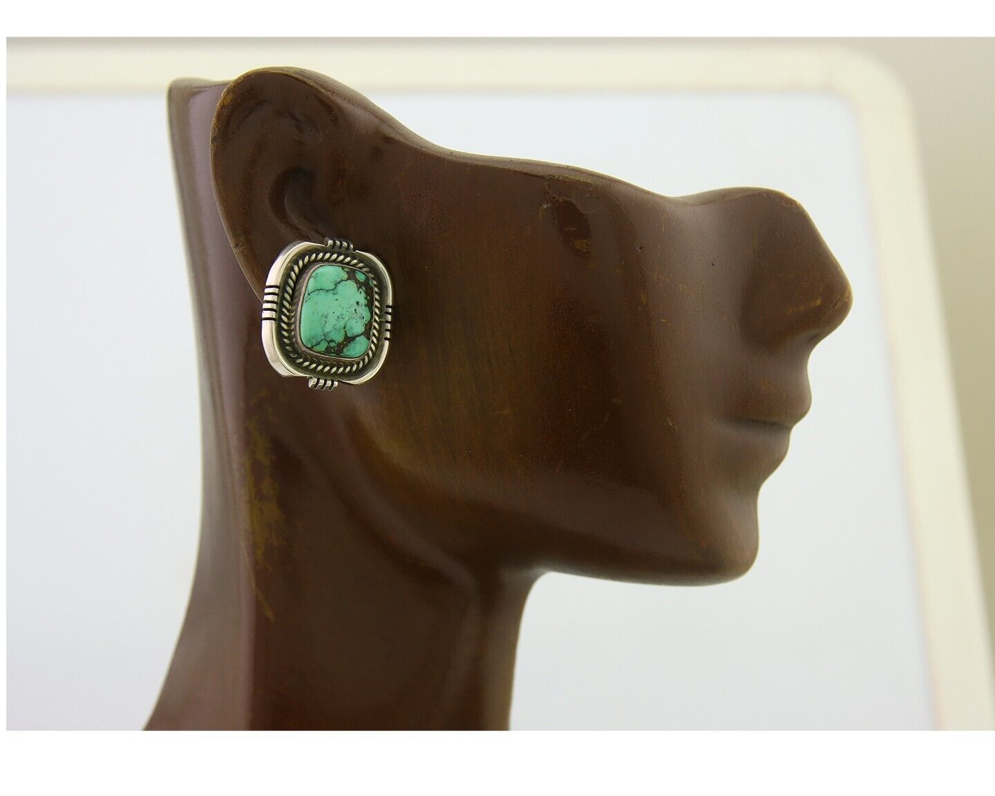 Navajo Earrings 925 Silver Natural Turquoise Artist Signed G C.80's