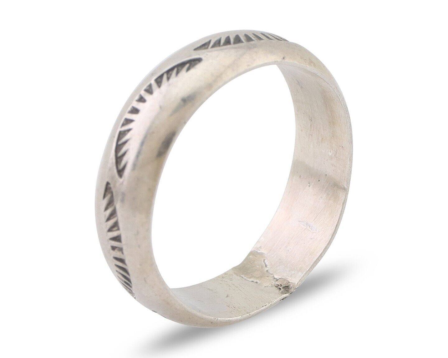 Navajo Hand Stamped Band 925 Silver 6.0 mm Signed Larry Chavez Size 9.0 C.80's