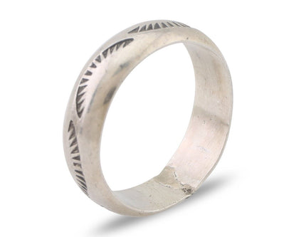 Navajo Hand Stamped Band 925 Silver 6.0 mm Signed Larry Chavez Size 9.0 C.80's