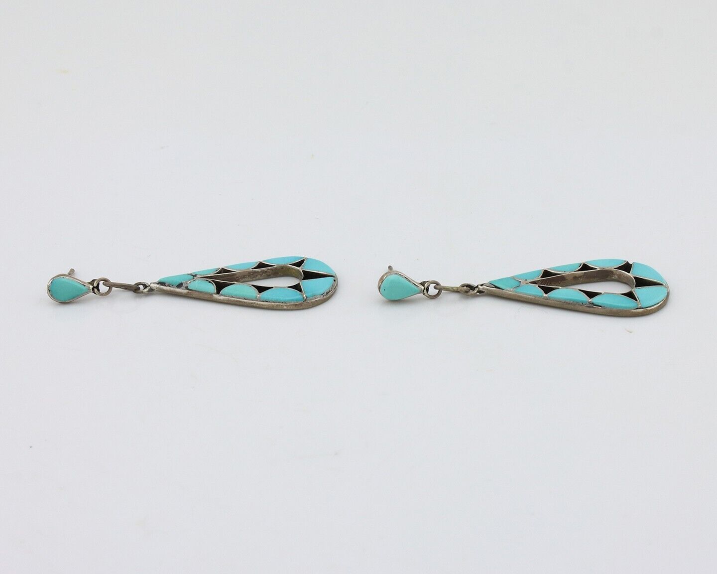 Navajo Handmade Earrings 925 Silver Blue Turquoise Native Artist C.80s