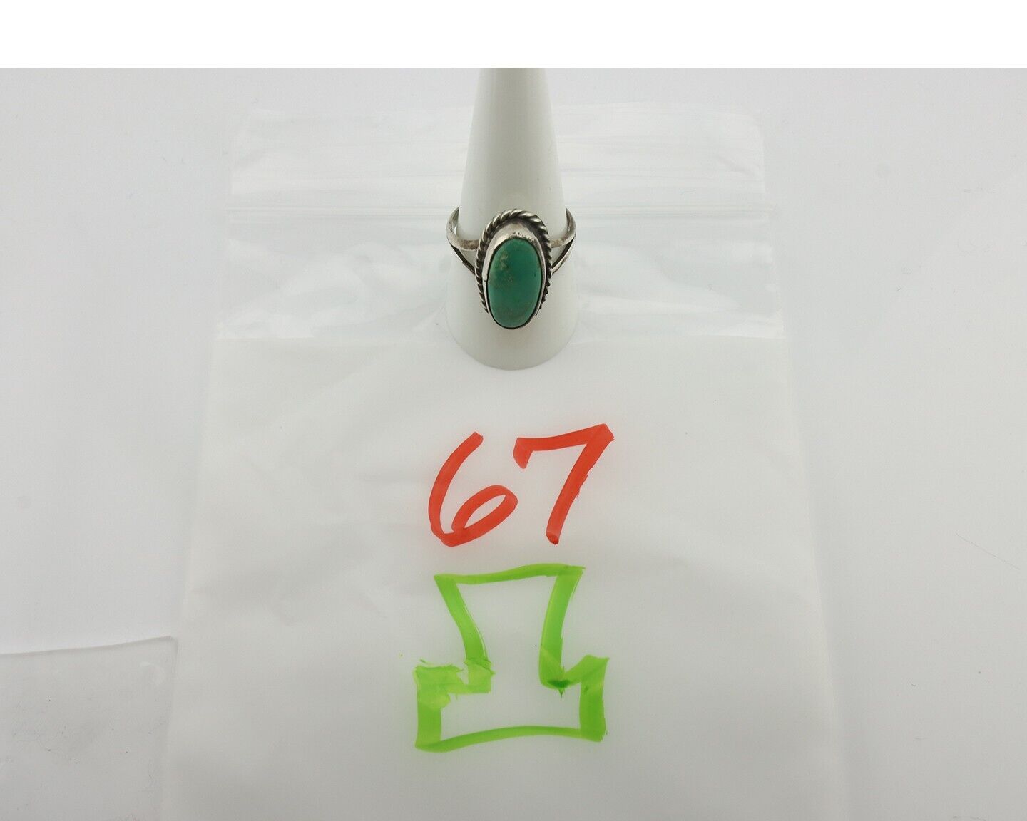 Navajo Ring 925 Silver Natural Green Turquoise Native American Signed C.80's