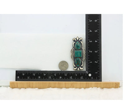 Navajo Handmade Pin Sterling Silver Turquoise Vintage Artist Signed PJ Begay