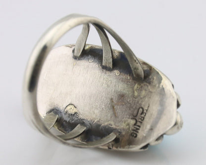 Navajo Ring .925 Silver Sleeping Beauty Turquoise Signed SkyStone Creations C80s